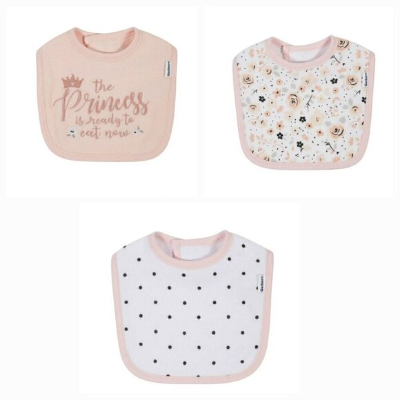 Gerber Organic baby girl bibs 3 sets of 3 Princess Floral - Picture 2 of 7